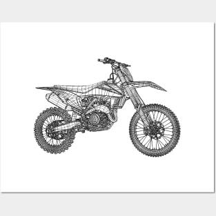 450 SX-F Motorcycles Blueprint Sketch Art Posters and Art